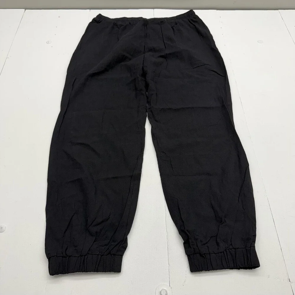 Ouku Jogger Pants Mens XXL Black Linen Cotton Relaxed Fit Drawstring Cuffed